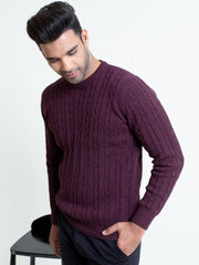 Classic Burgundy Cable Knit Crew Neck Sweater