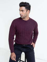 Classic Burgundy Cable Knit Crew Neck Sweater
