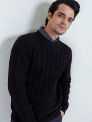 Classic Black Cable Knit Crew Neck Sweater