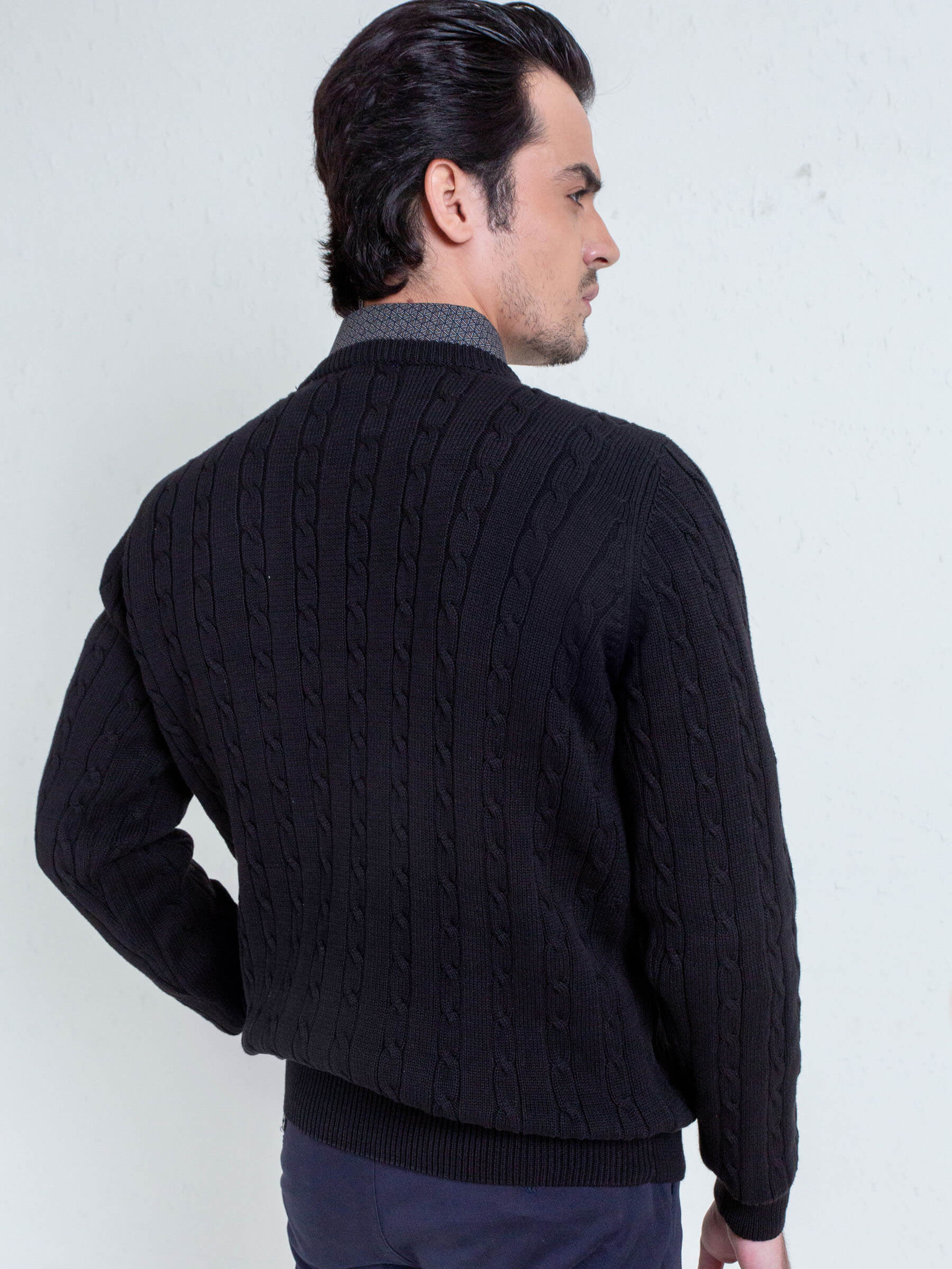 Classic Black Cable Knit Crew Neck Sweater