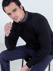 Classic Black Cable Knit Crew Neck Sweater