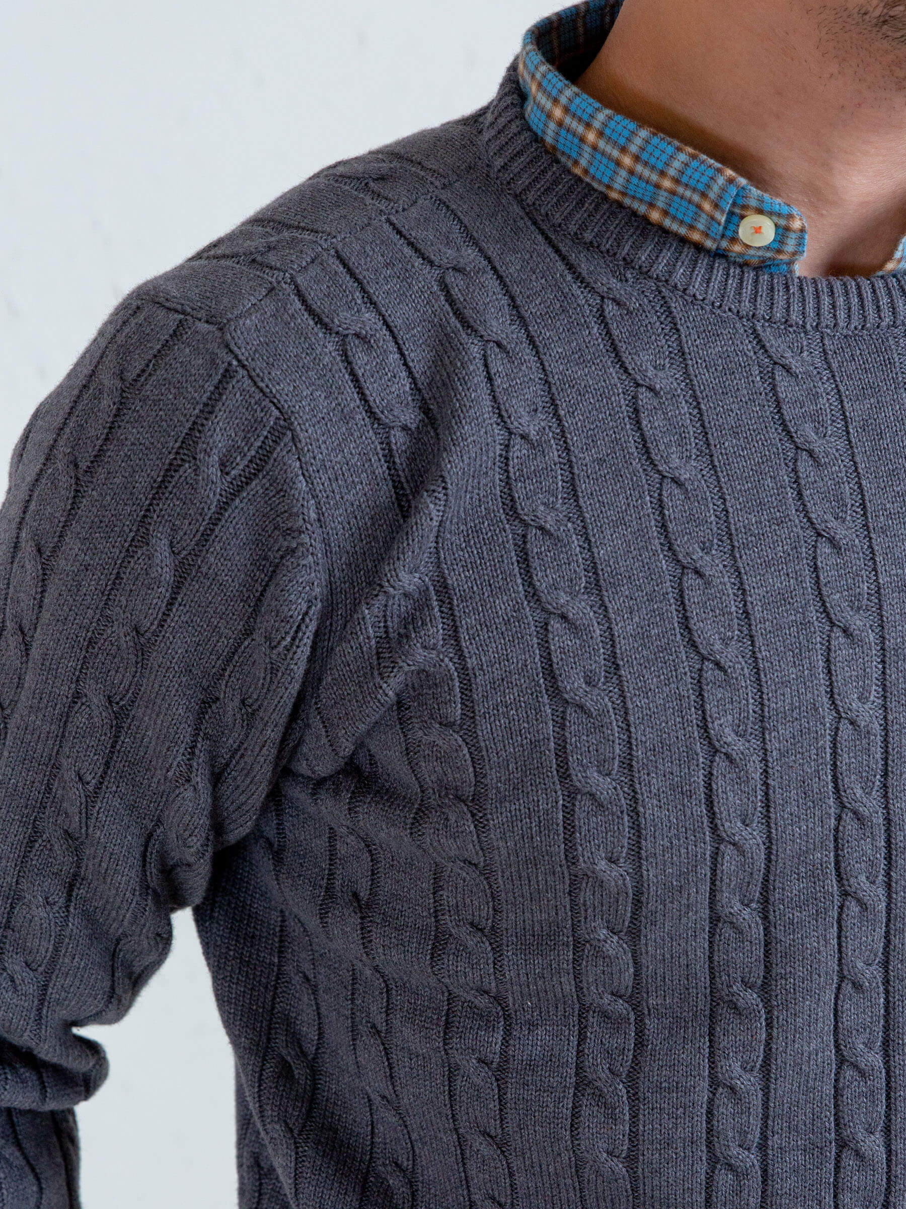 Classic Grey Cable Knit Crew Neck Sweater