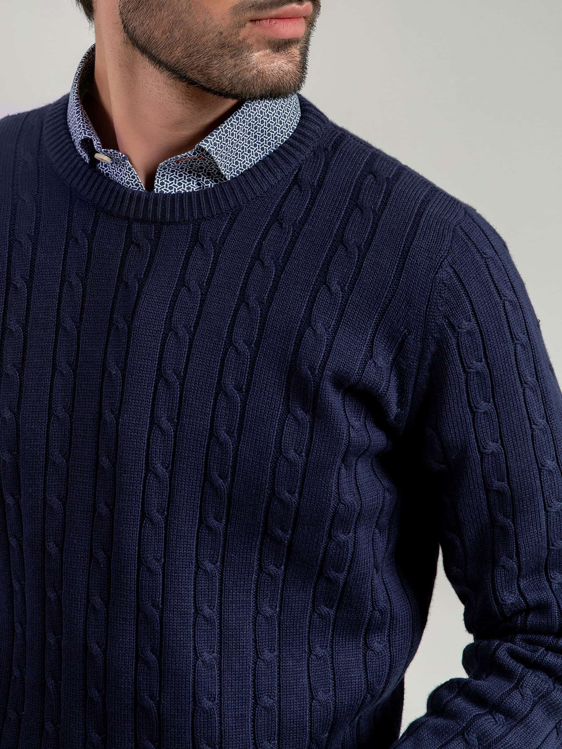 Classic Navy Cable Knit Crew Neck Sweater