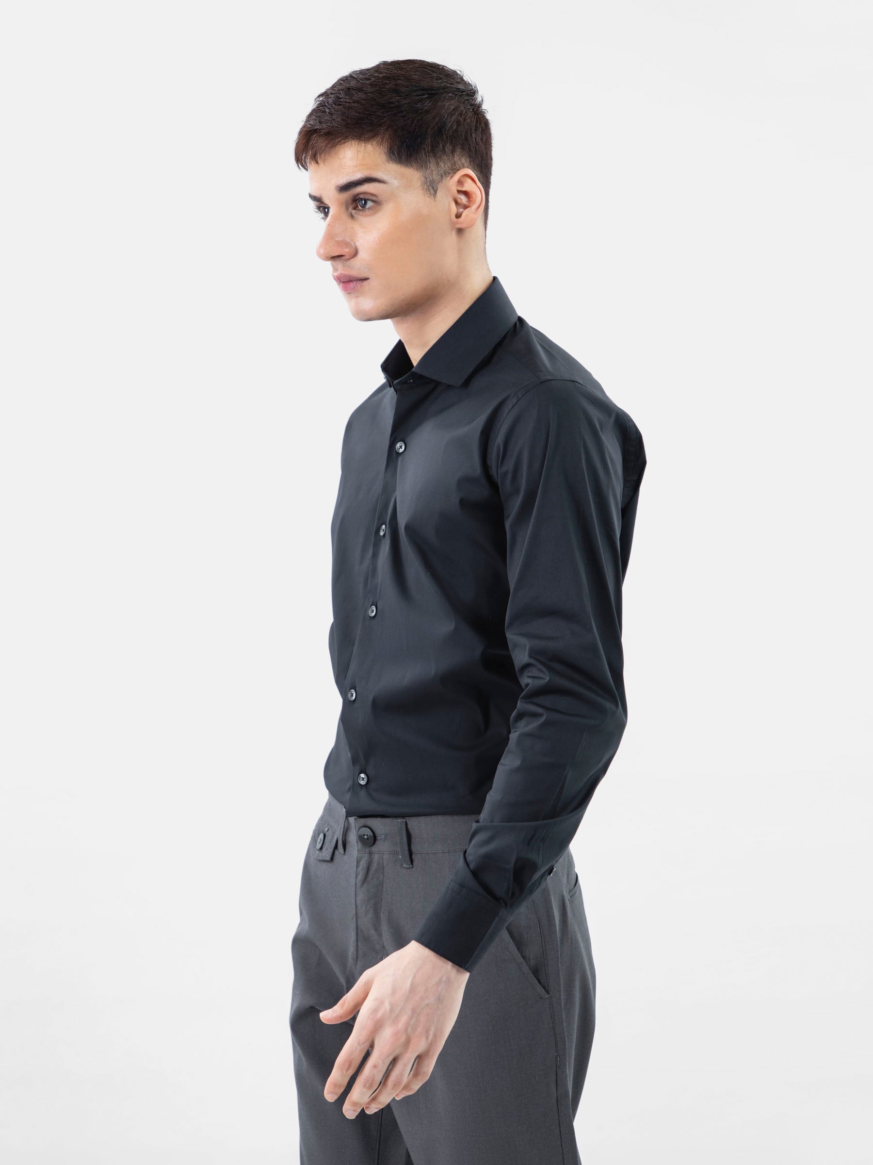 Classic Black Satin Formal Shirt