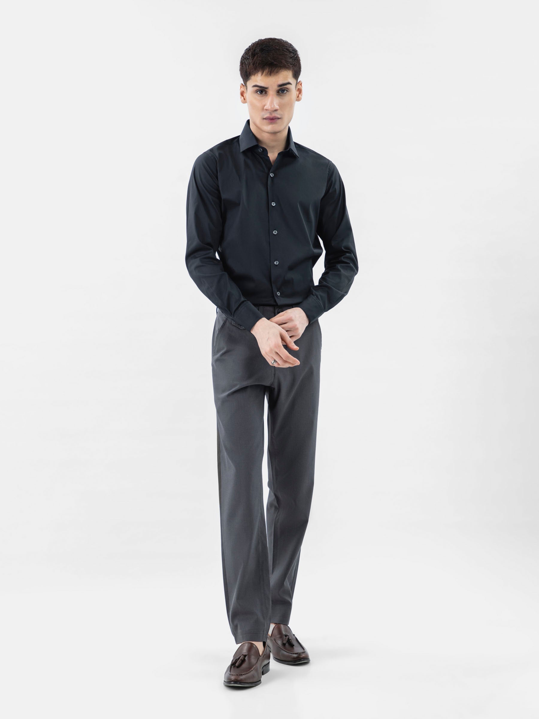 Classic Black Satin Formal Shirt