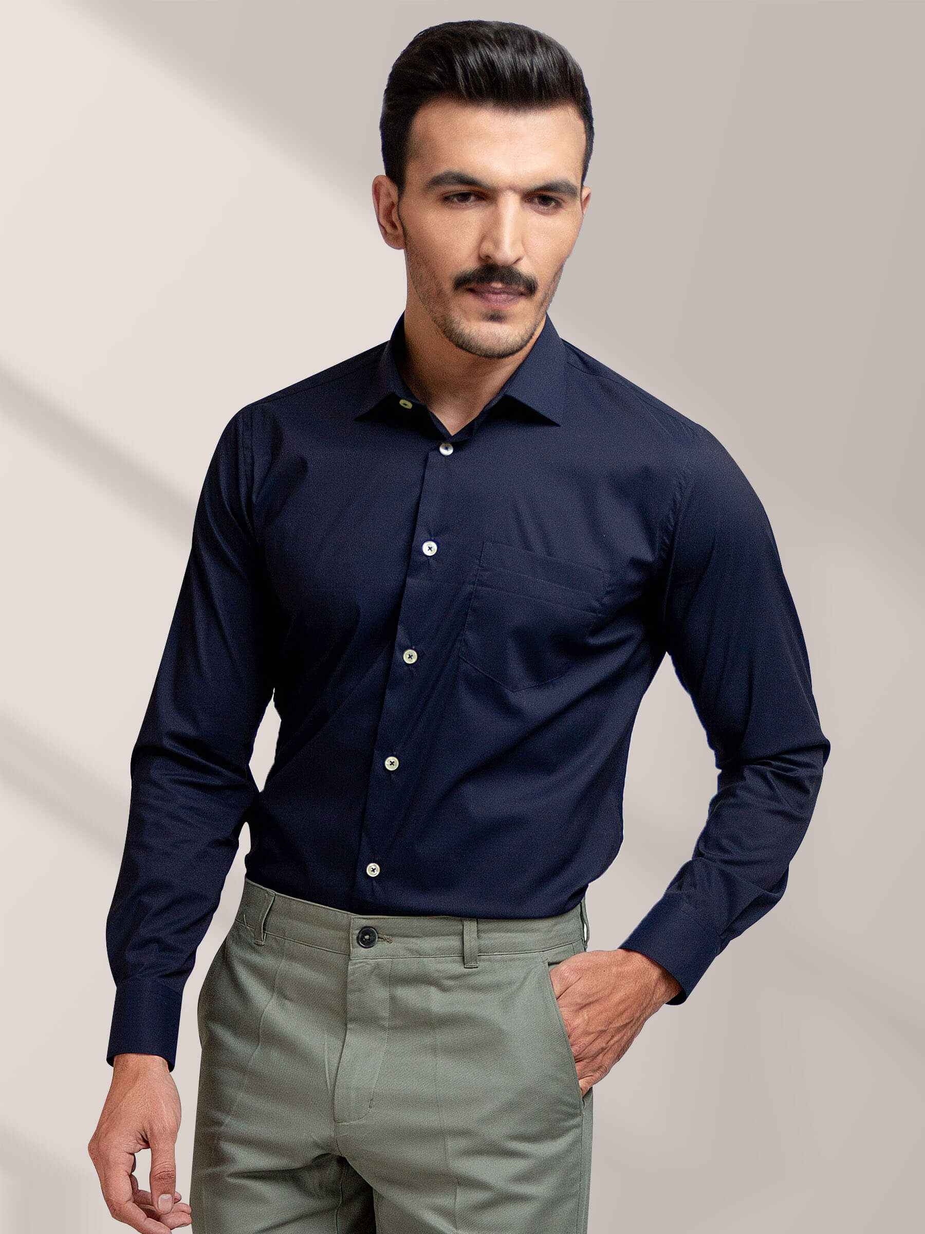 Classic Navy Blue Satin Shirt