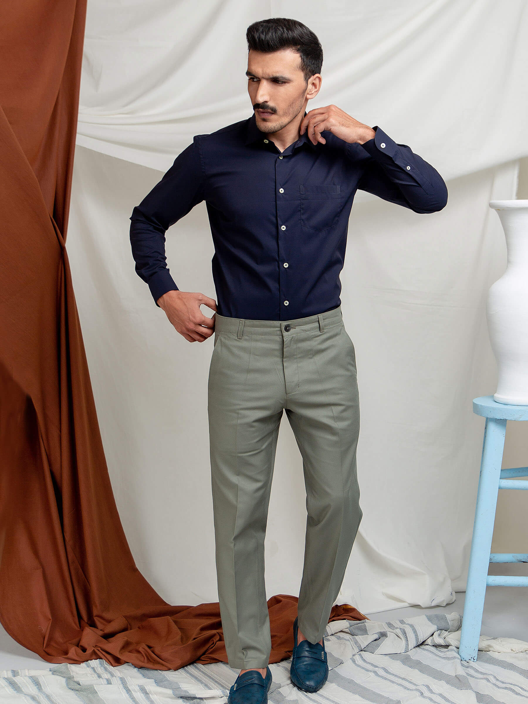 Classic Navy Blue Satin Shirt