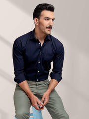 Classic Navy Blue Satin Shirt