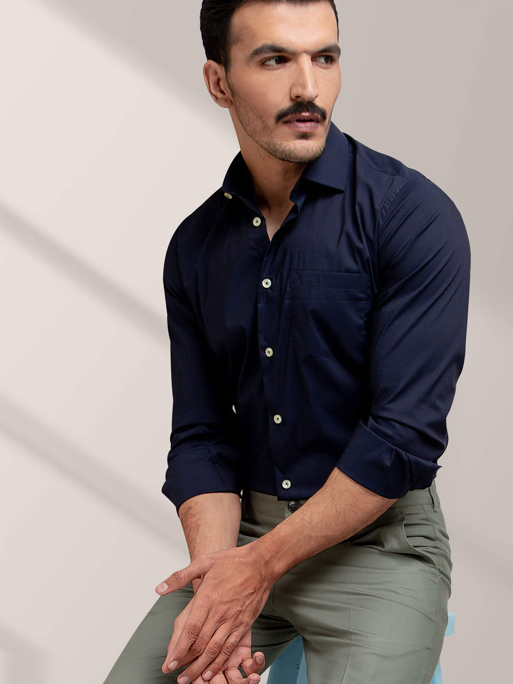 Classic Navy Blue Satin Shirt
