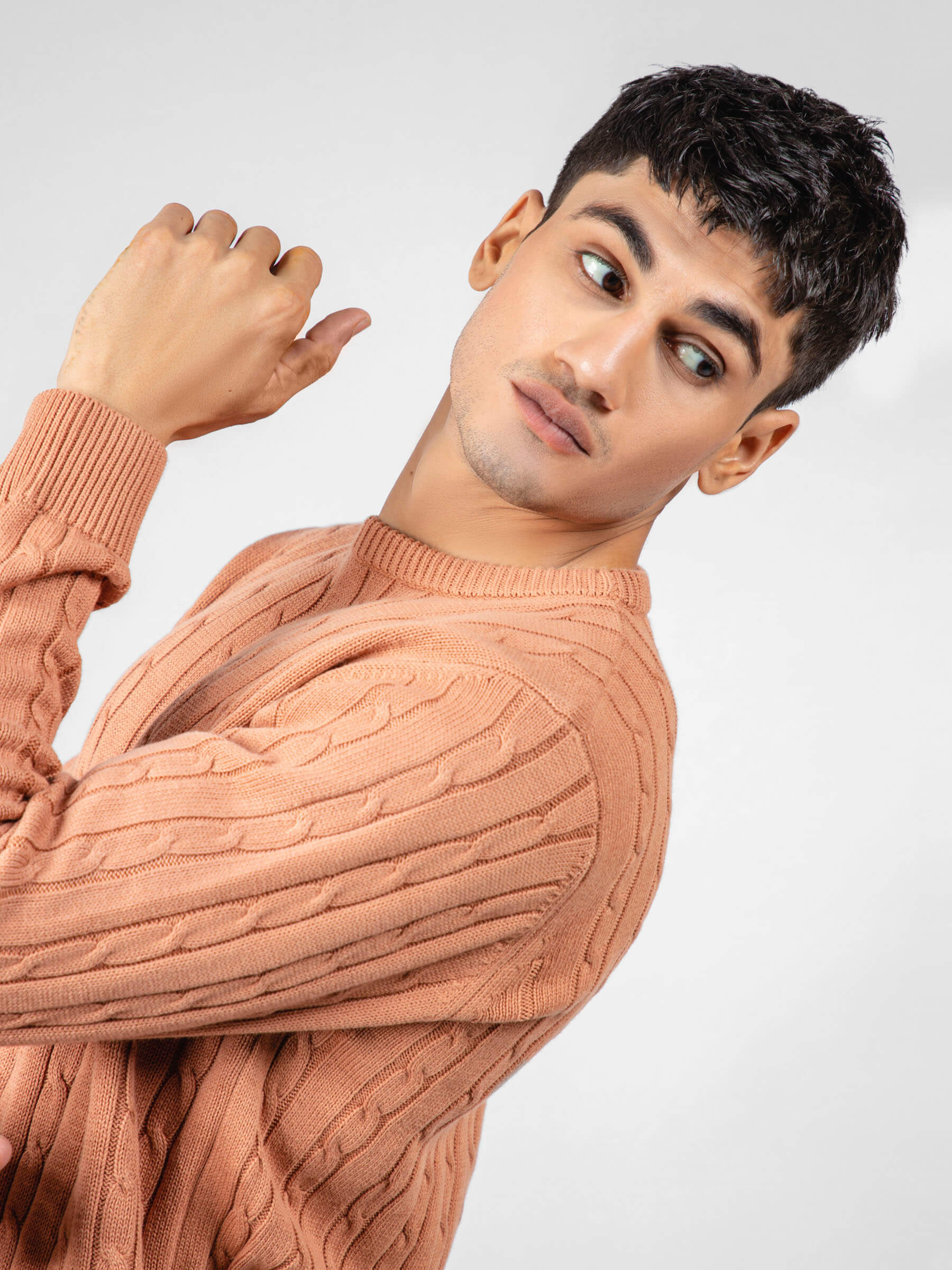 Classic Peach Cable Knitted Crew Neck Jumper