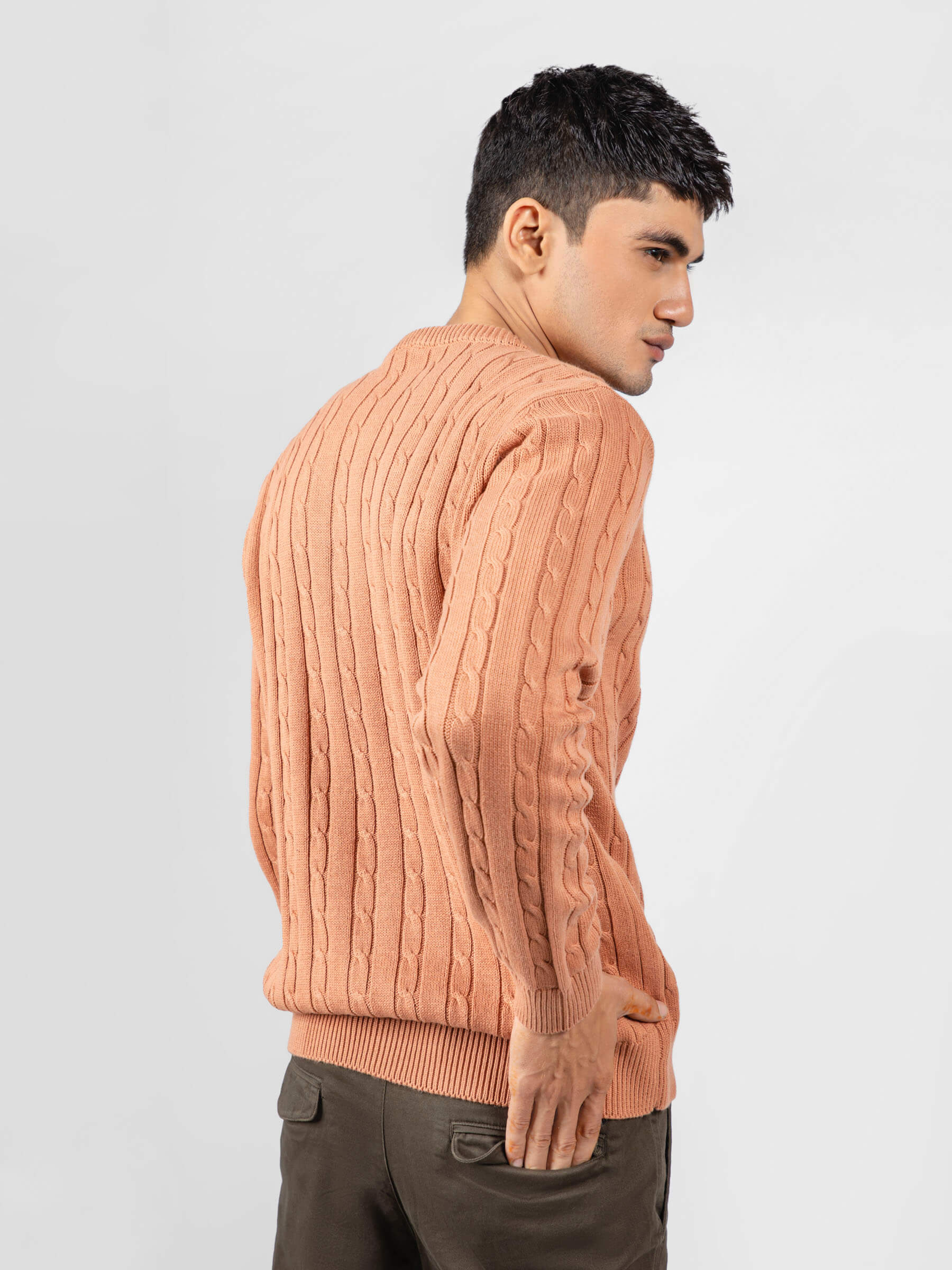 Classic Peach Cable Knitted Crew Neck Jumper