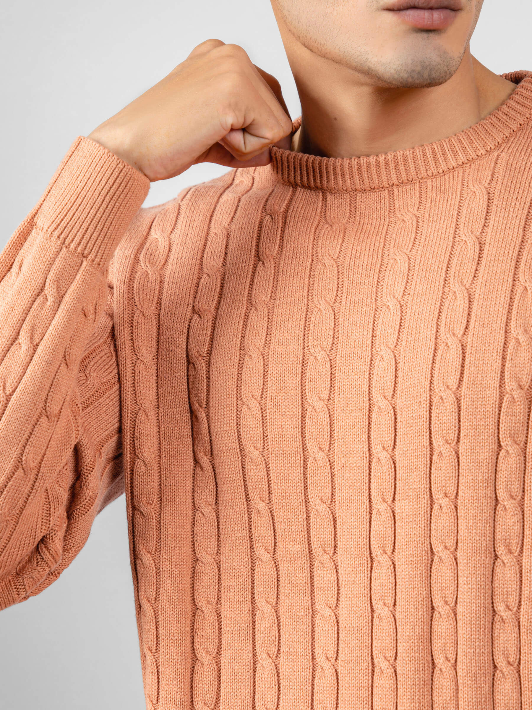 Classic Peach Cable Knitted Crew Neck Jumper