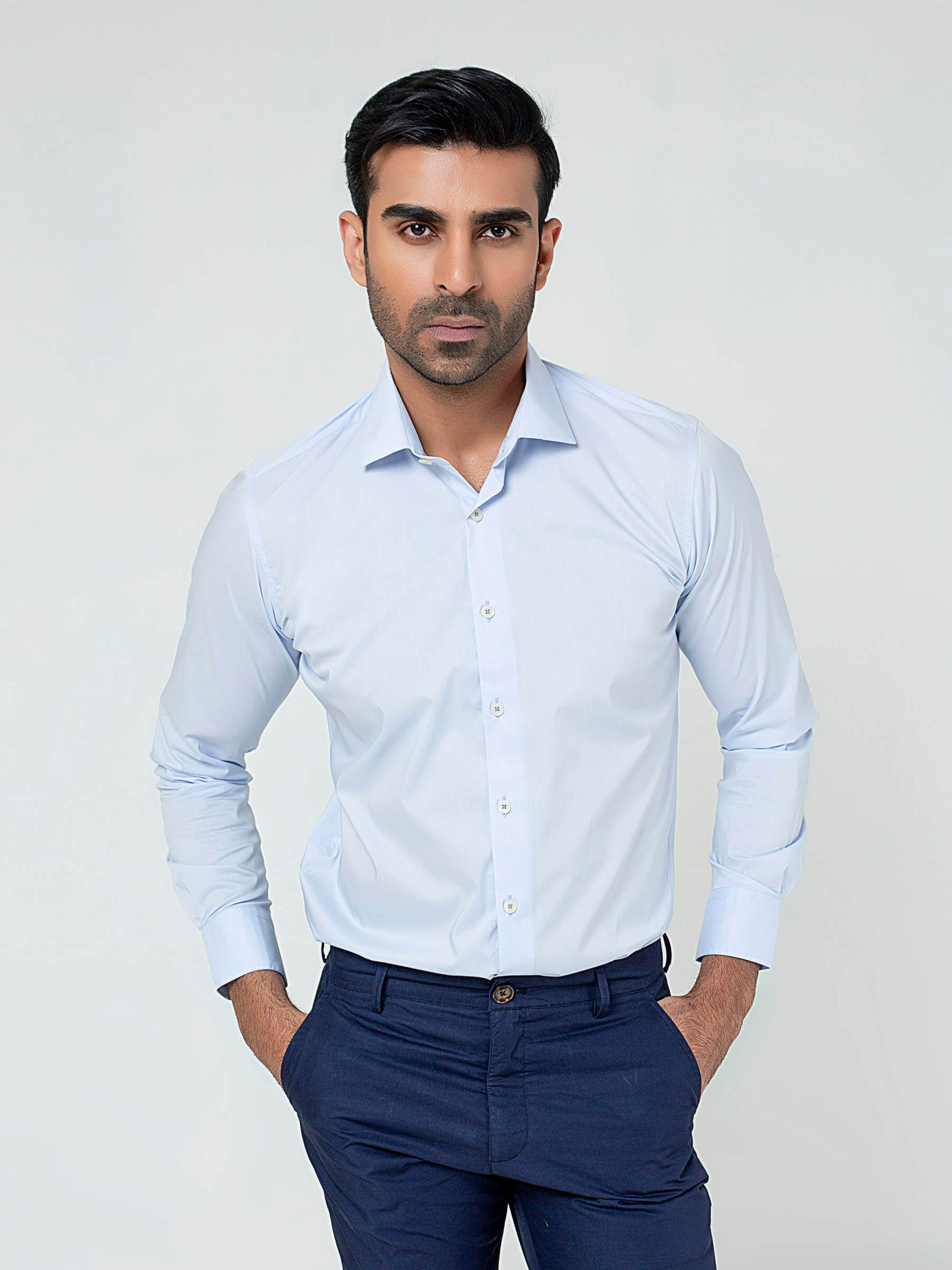 Classic Sky Blue Formal Satin Shirt