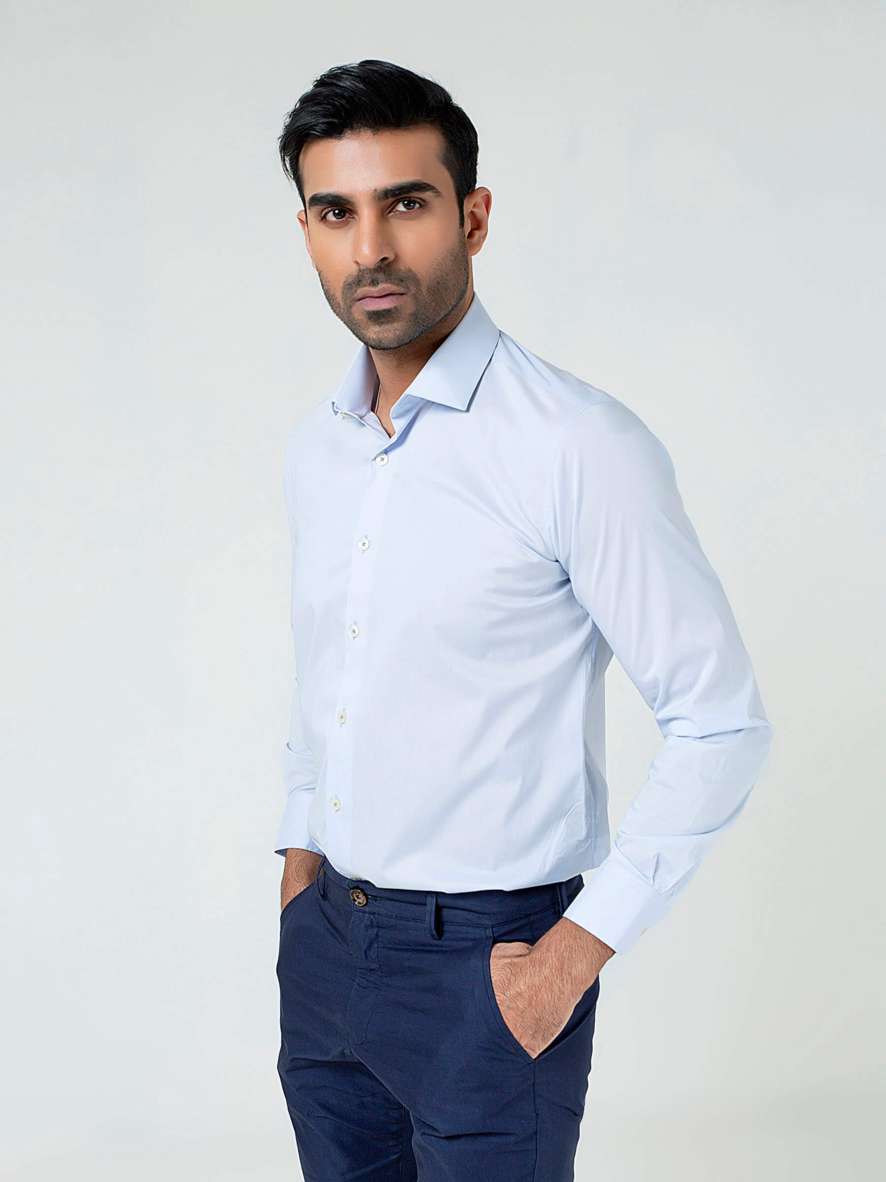 Classic Sky Blue Formal Satin Shirt