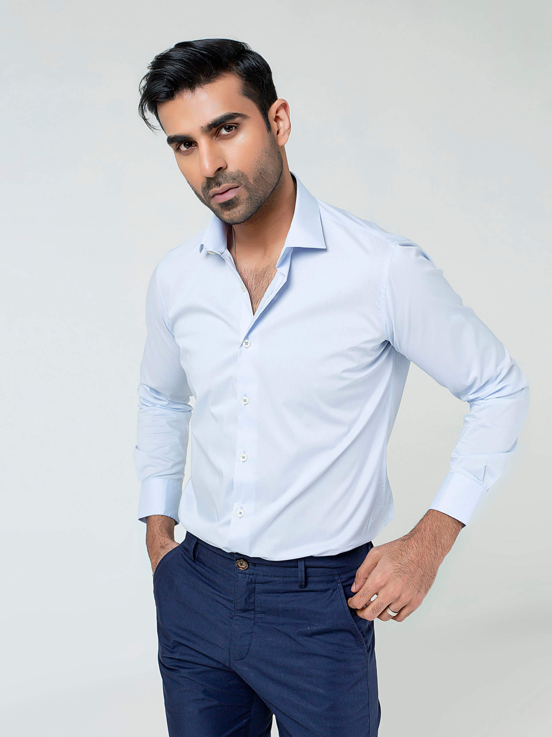 Classic Sky Blue Formal Satin Shirt