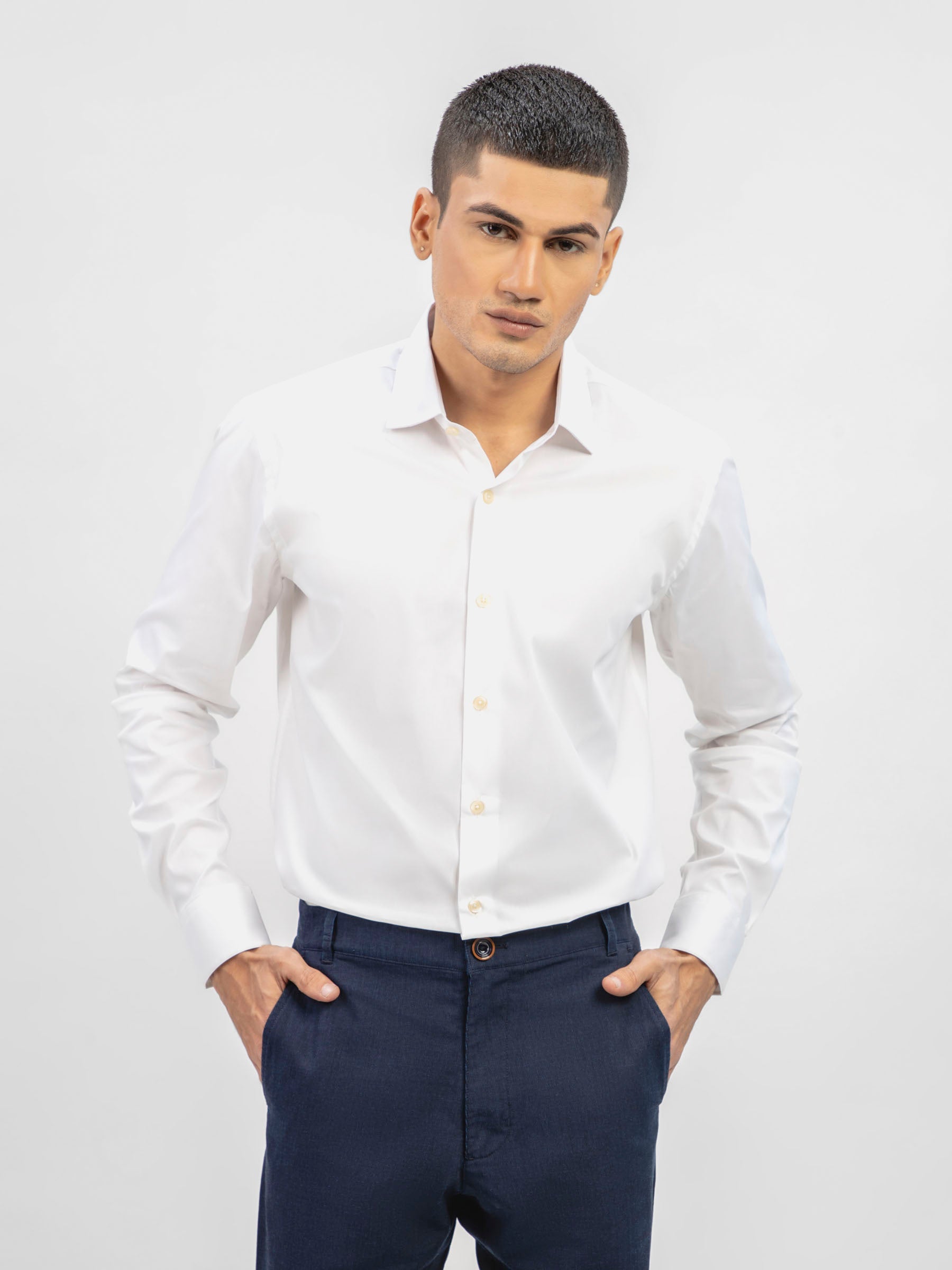Classic White Satin Formal Shirt