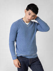 Cobalt Blue Chunky Knitted V-Neck Sweater