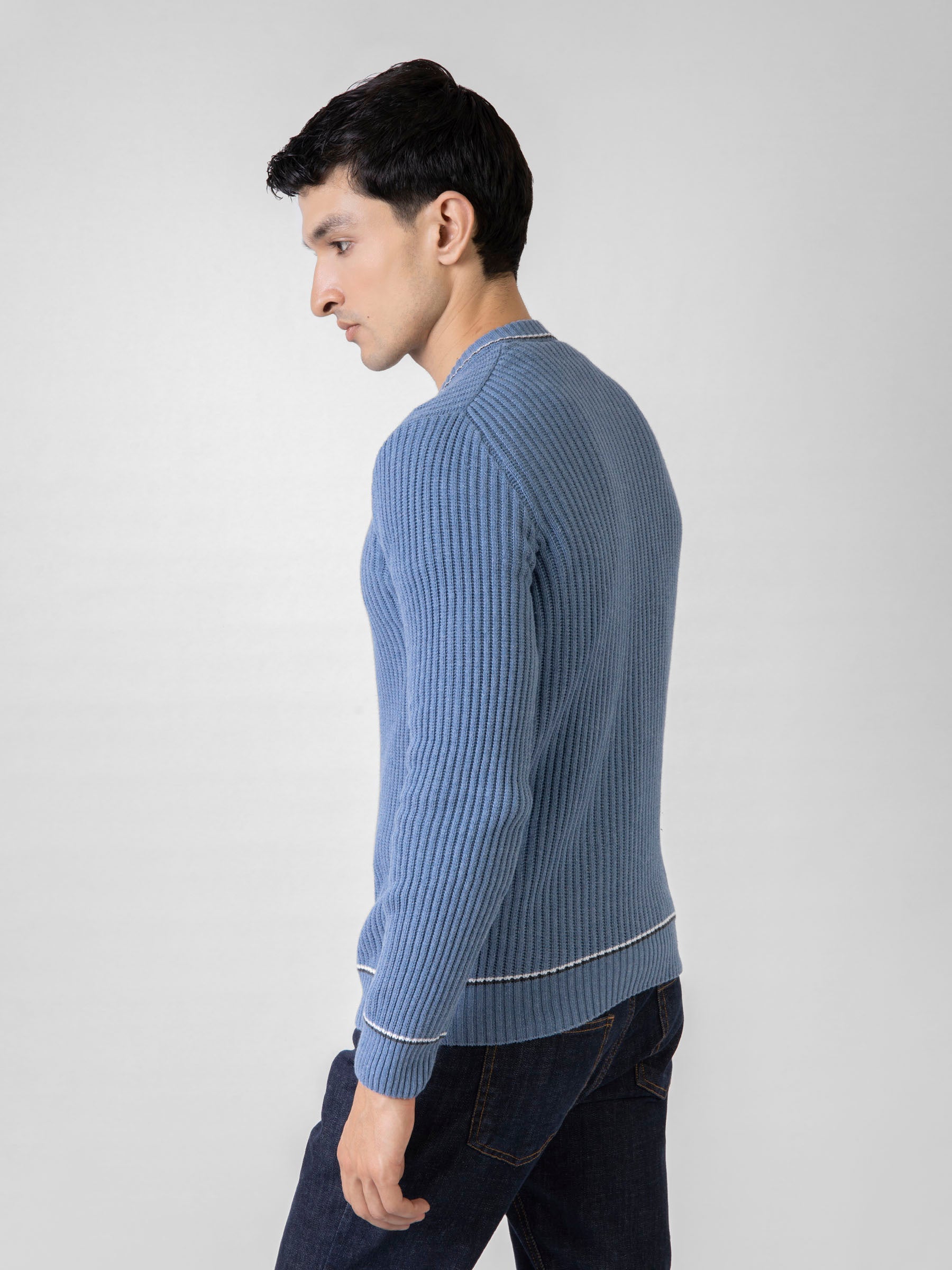 Cobalt Blue Chunky Knitted V-Neck Sweater