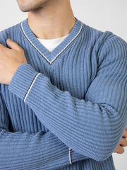 Cobalt Blue Chunky Knitted V-Neck Sweater