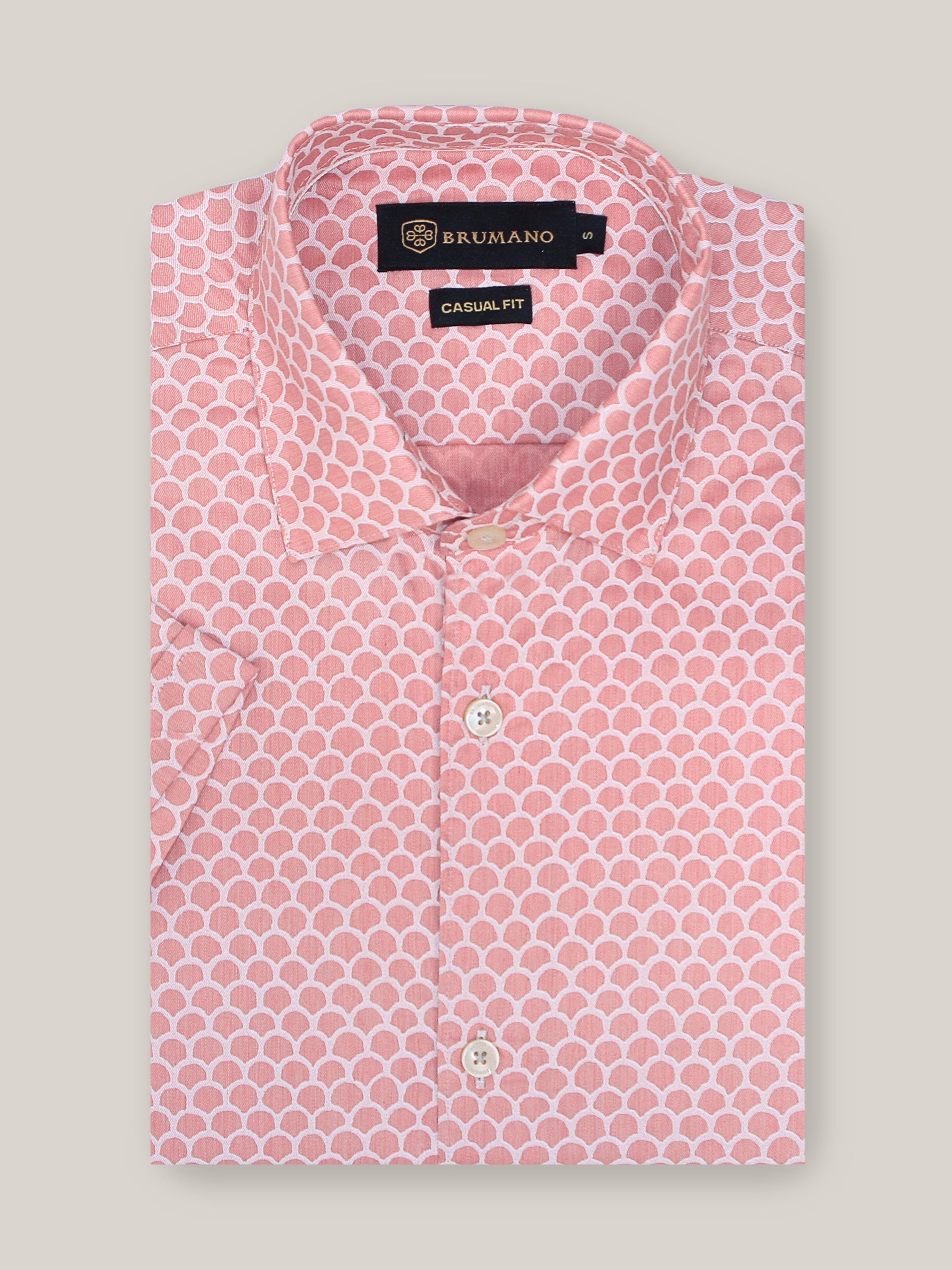 Coral Pink Printed Half Sleeve Shirt