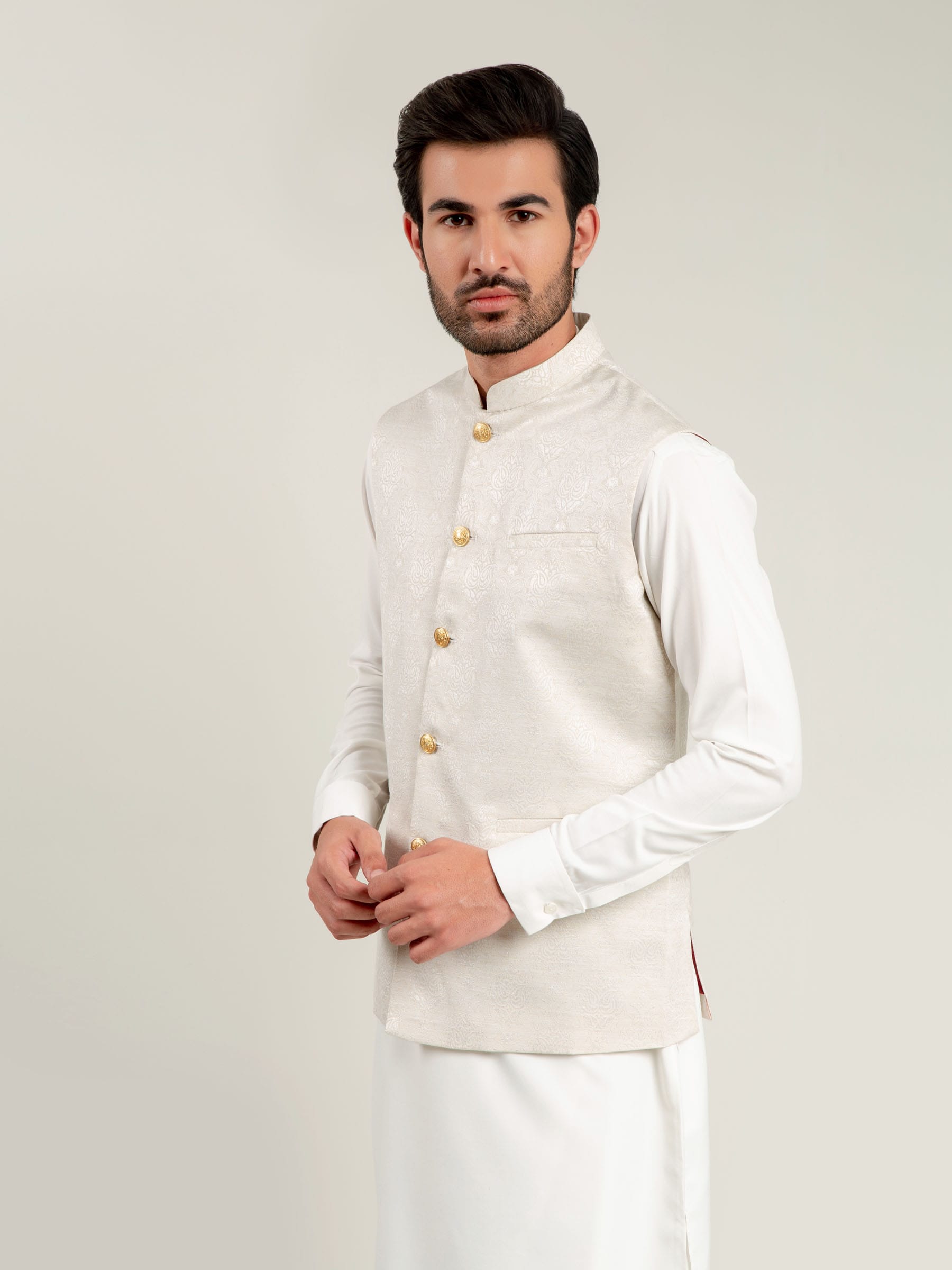 Cream Jacquard Waistcoat