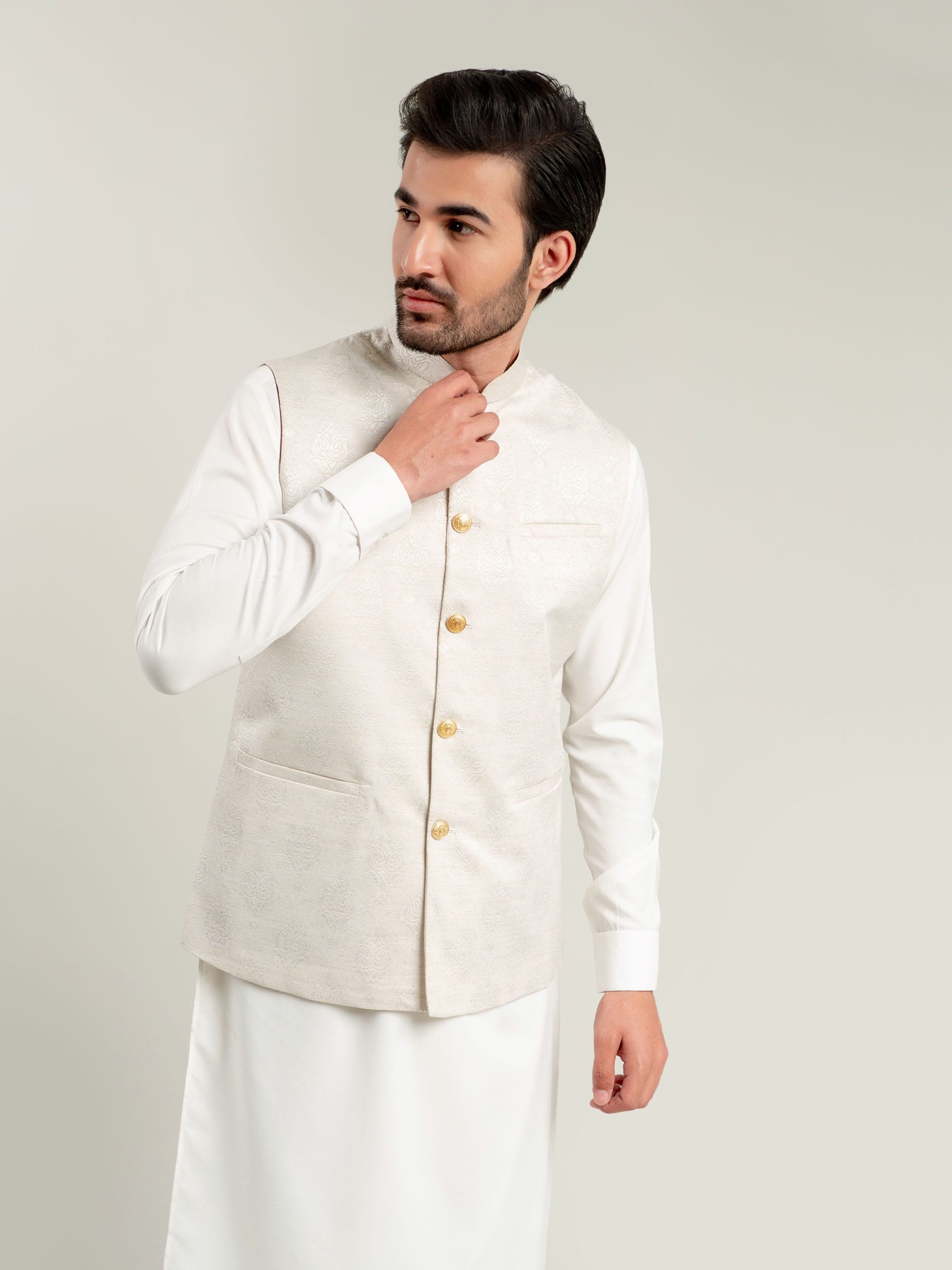 Cream Jacquard Waistcoat