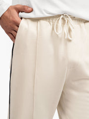 Cream Sporty Regular Fit Knitted Pajama