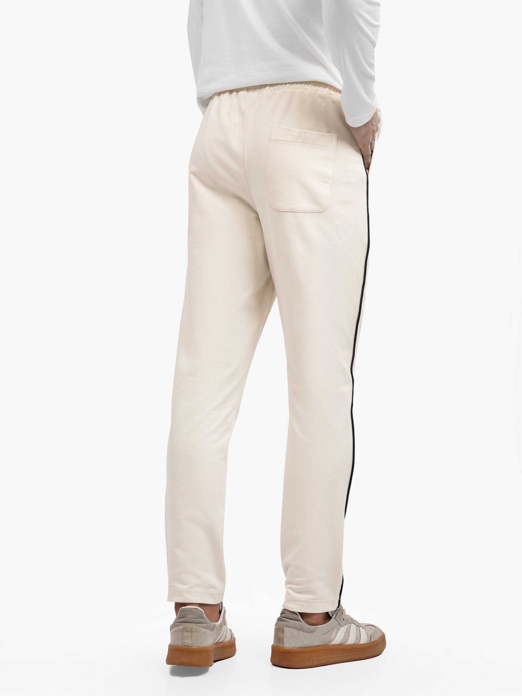 Cream Sporty Regular Fit Knitted Pajama