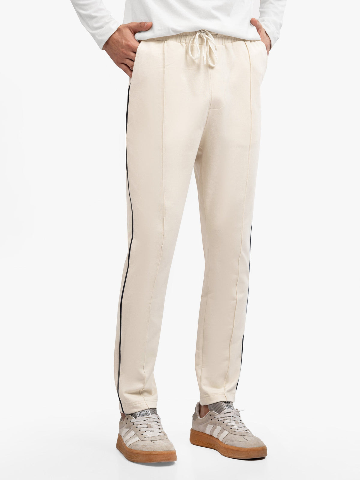 Cream Sporty Regular Fit Knitted Pajama