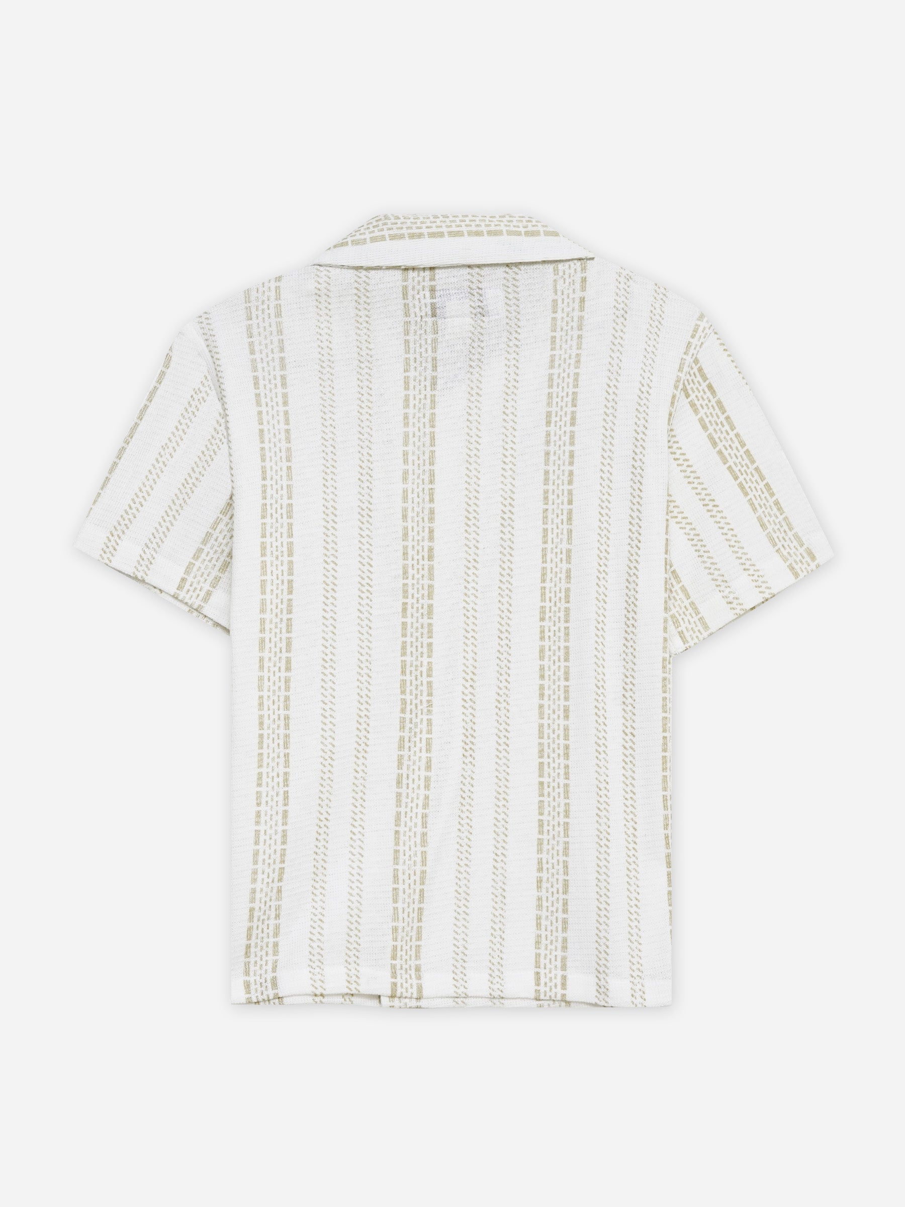 Cream Knitted Printed Cuban Collar Shirt - Junior
