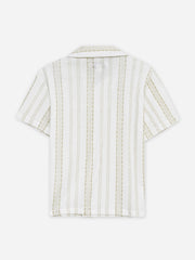 Cream Knitted Printed Cuban Collar Shirt - Junior