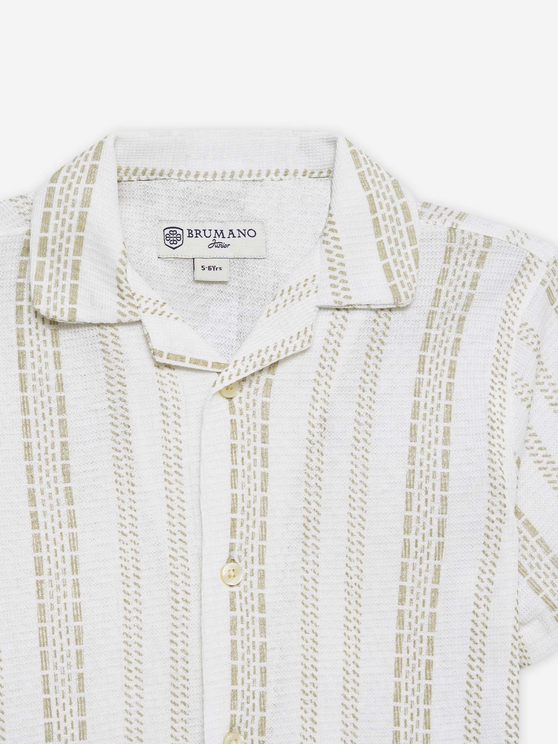 Cream Knitted Printed Cuban Collar Shirt - Junior