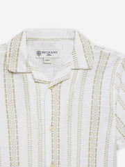 Cream Knitted Printed Cuban Collar Shirt - Junior