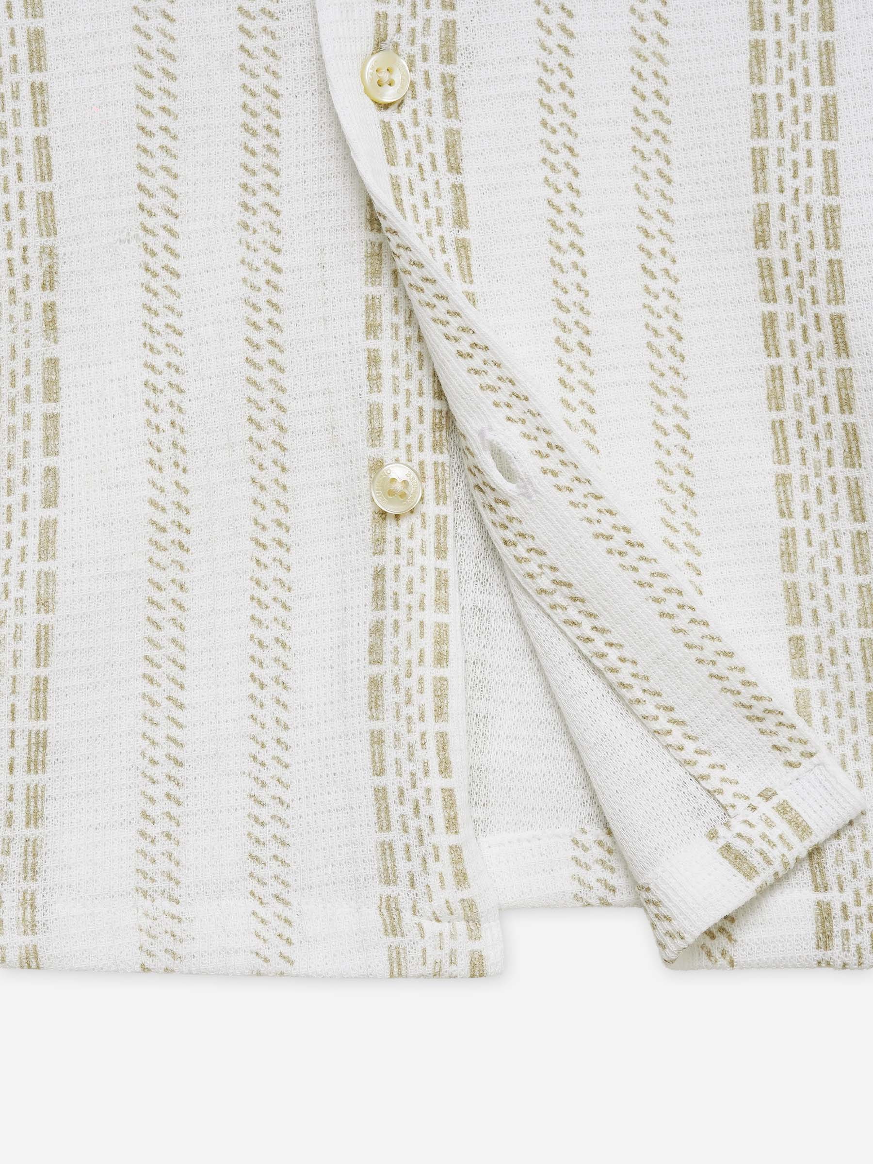 Cream Knitted Printed Cuban Collar Shirt - Junior