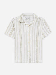 Cream Knitted Printed Cuban Collar Shirt - Junior