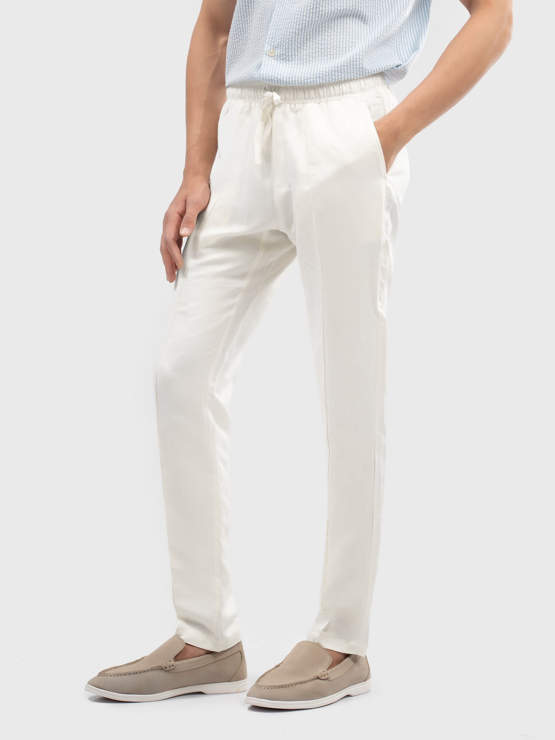 Cream Linen Blended Casual Pajama