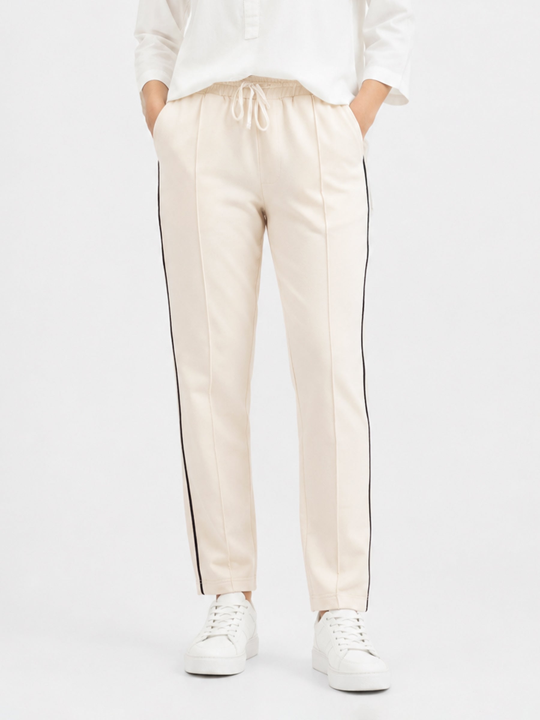 Cream Sporty Regular Fit Knitted Pajama - Women