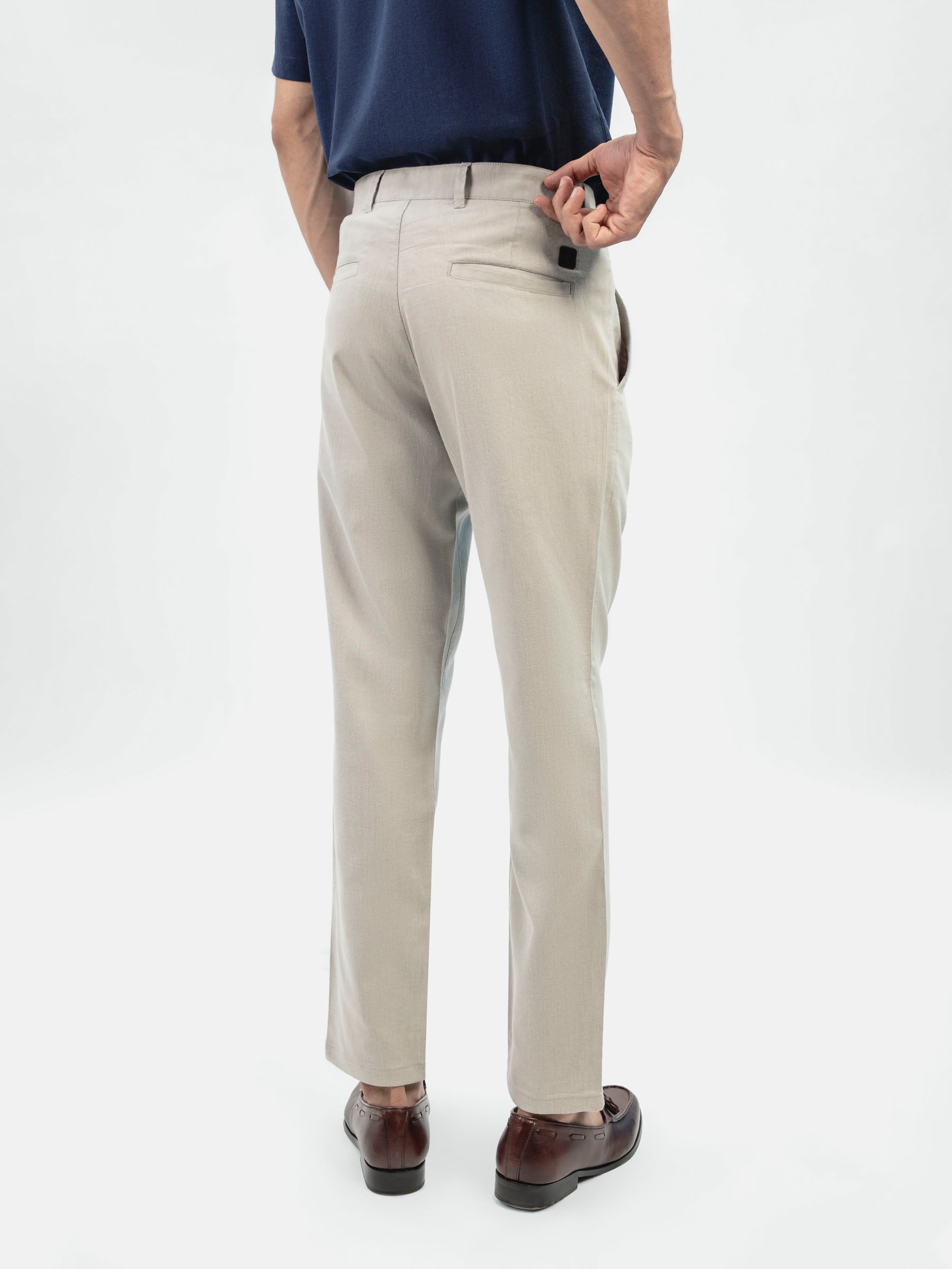 Cream Structured Casual Fit Chinos