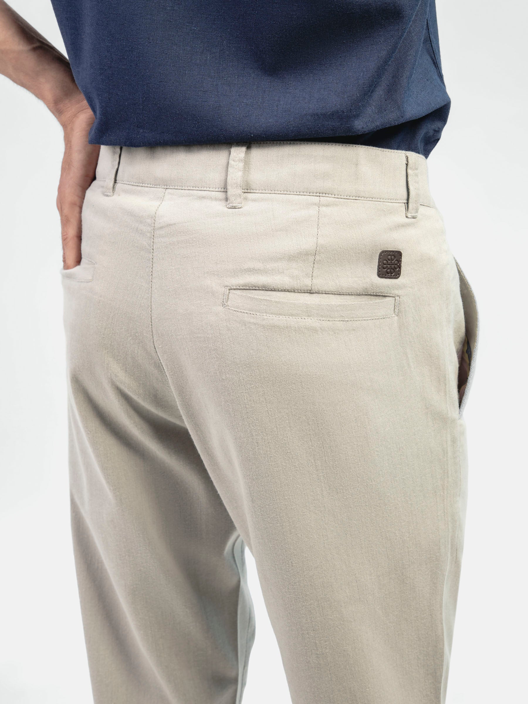 Cream Structured Casual Fit Chinos