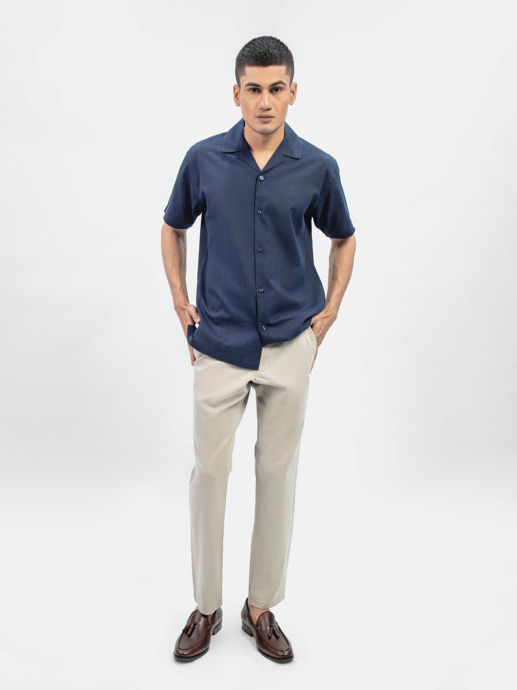 Cream Structured Casual Fit Chinos