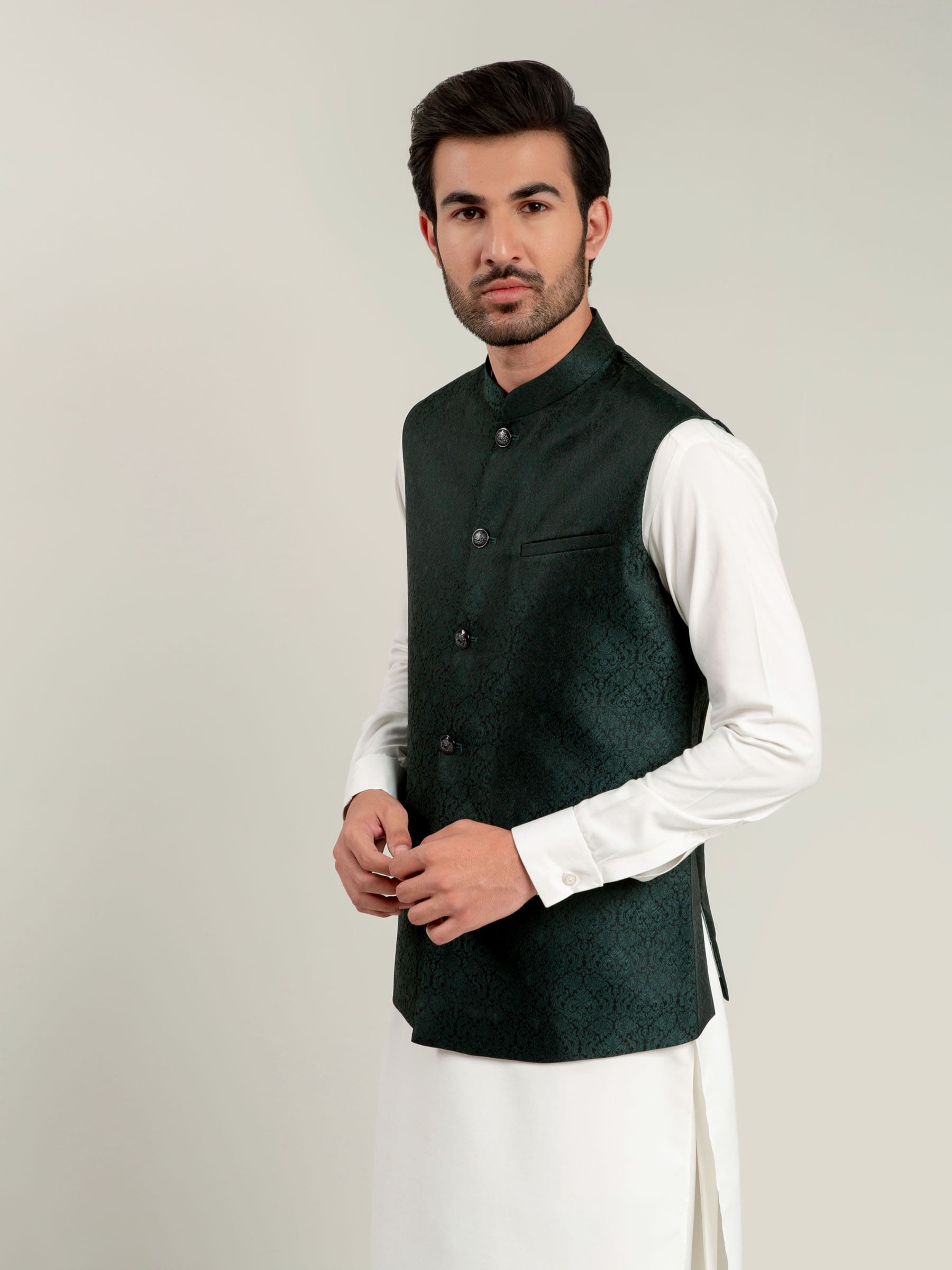 Dark Green Jacquard Waistcoat