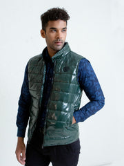 Dark Green Shiny Puffer Sleeveless Vest