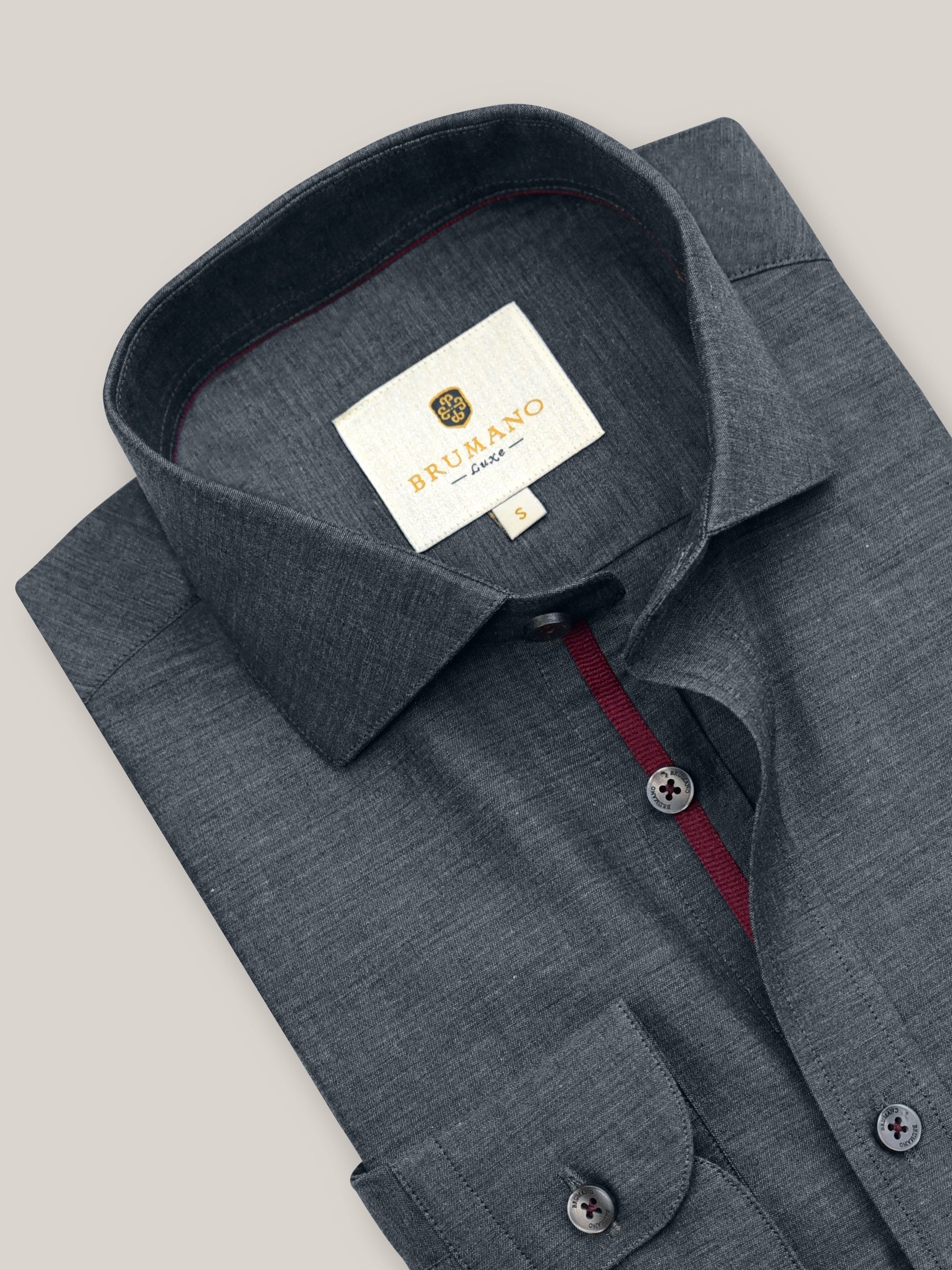 Dark Grey Melange Formal Shirt