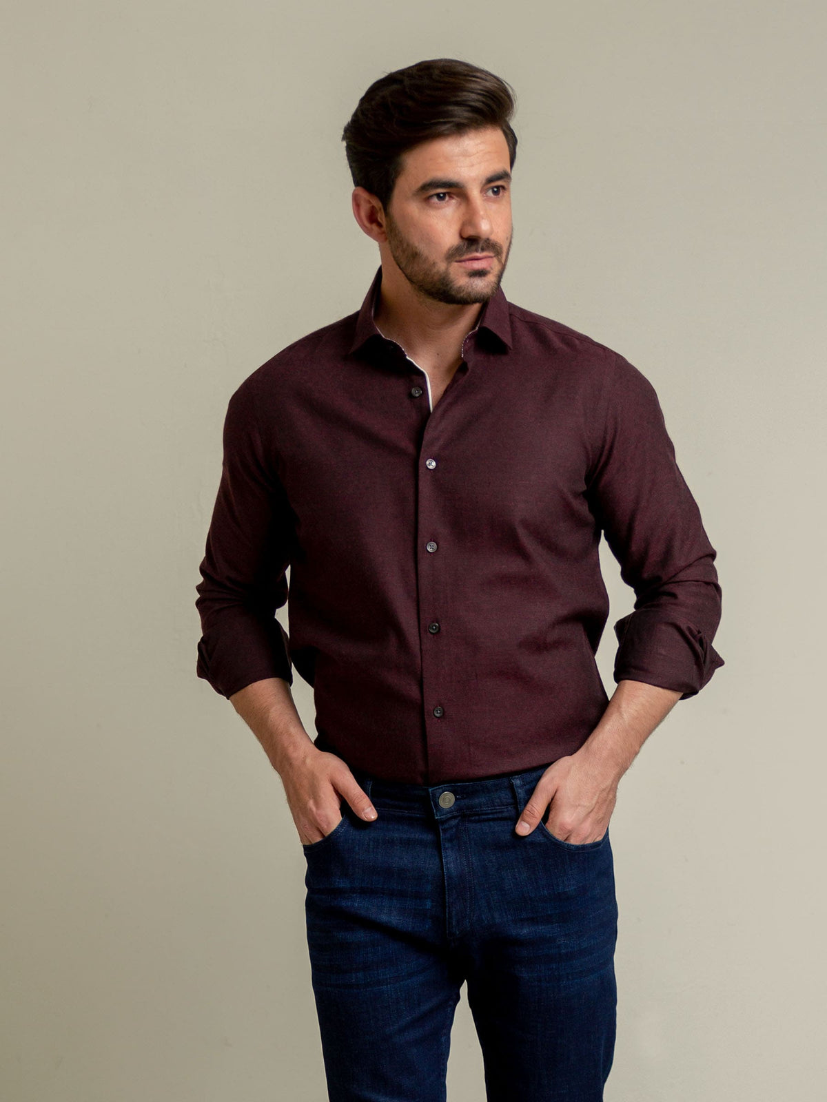 Dark Maroon Herringbone Pattern Formal Shirt