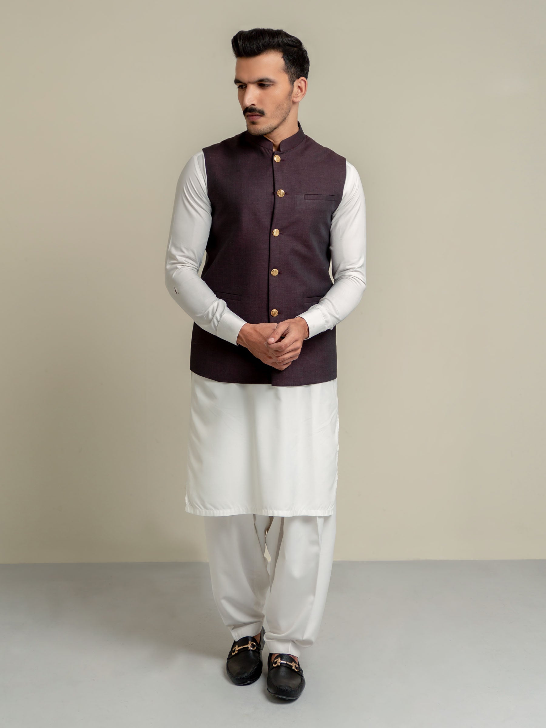 Dark Maroon Melange Waistcoat