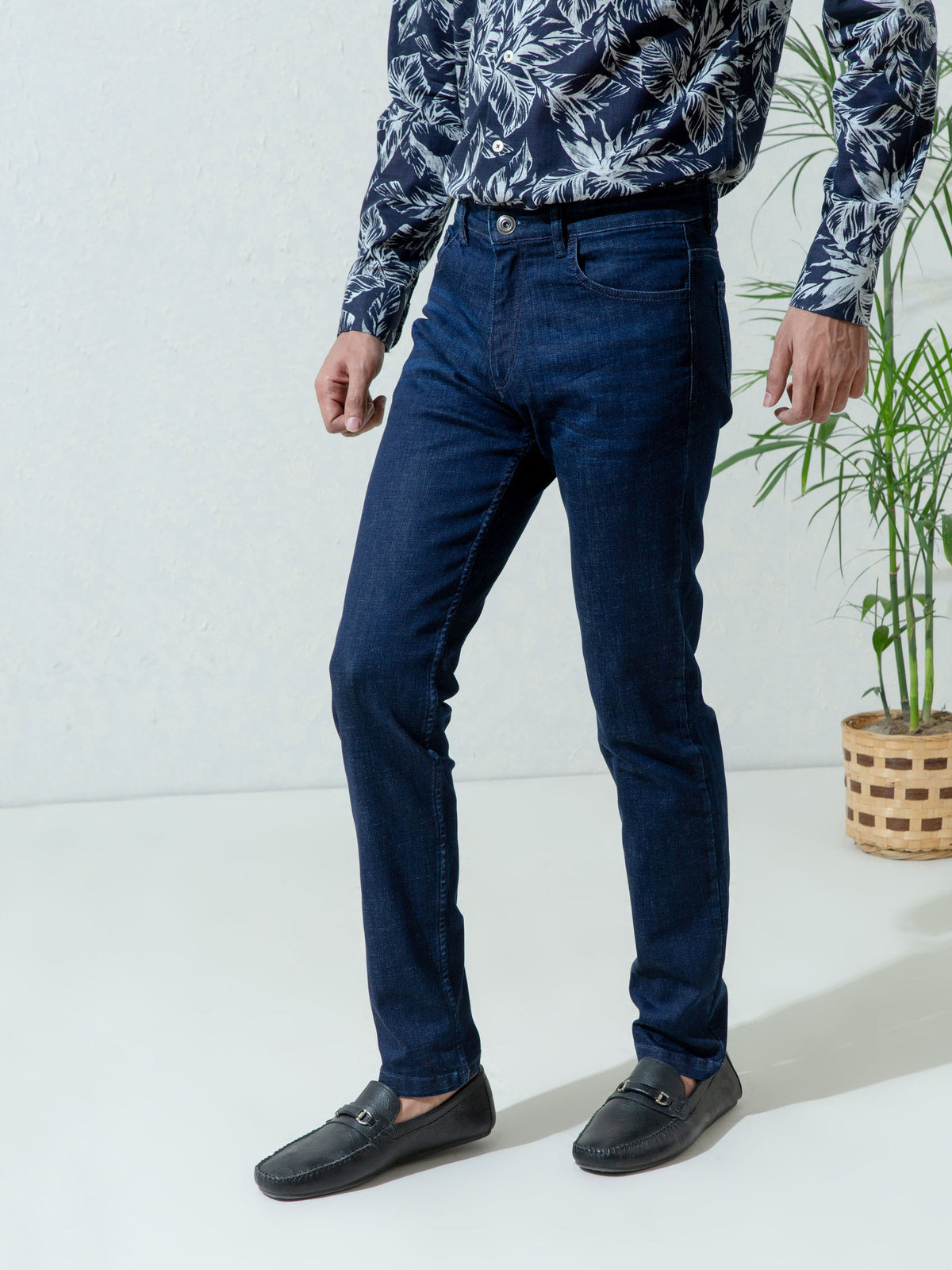 Dark Washed Navy Blue Slim Fit Jeans