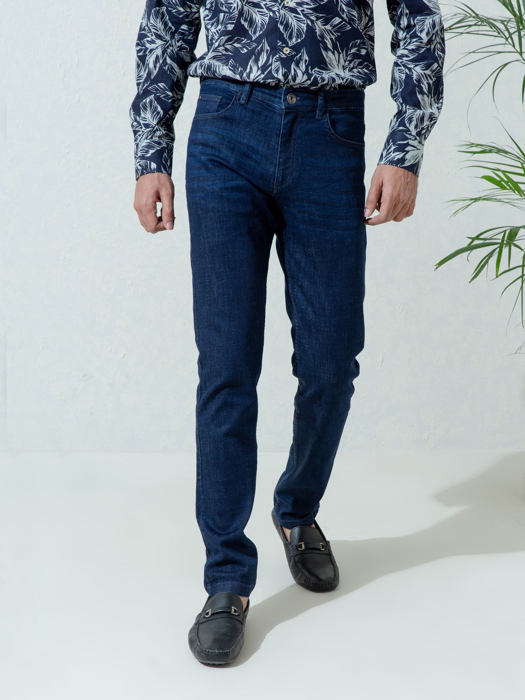 Dark Washed Navy Blue Slim Fit Jeans