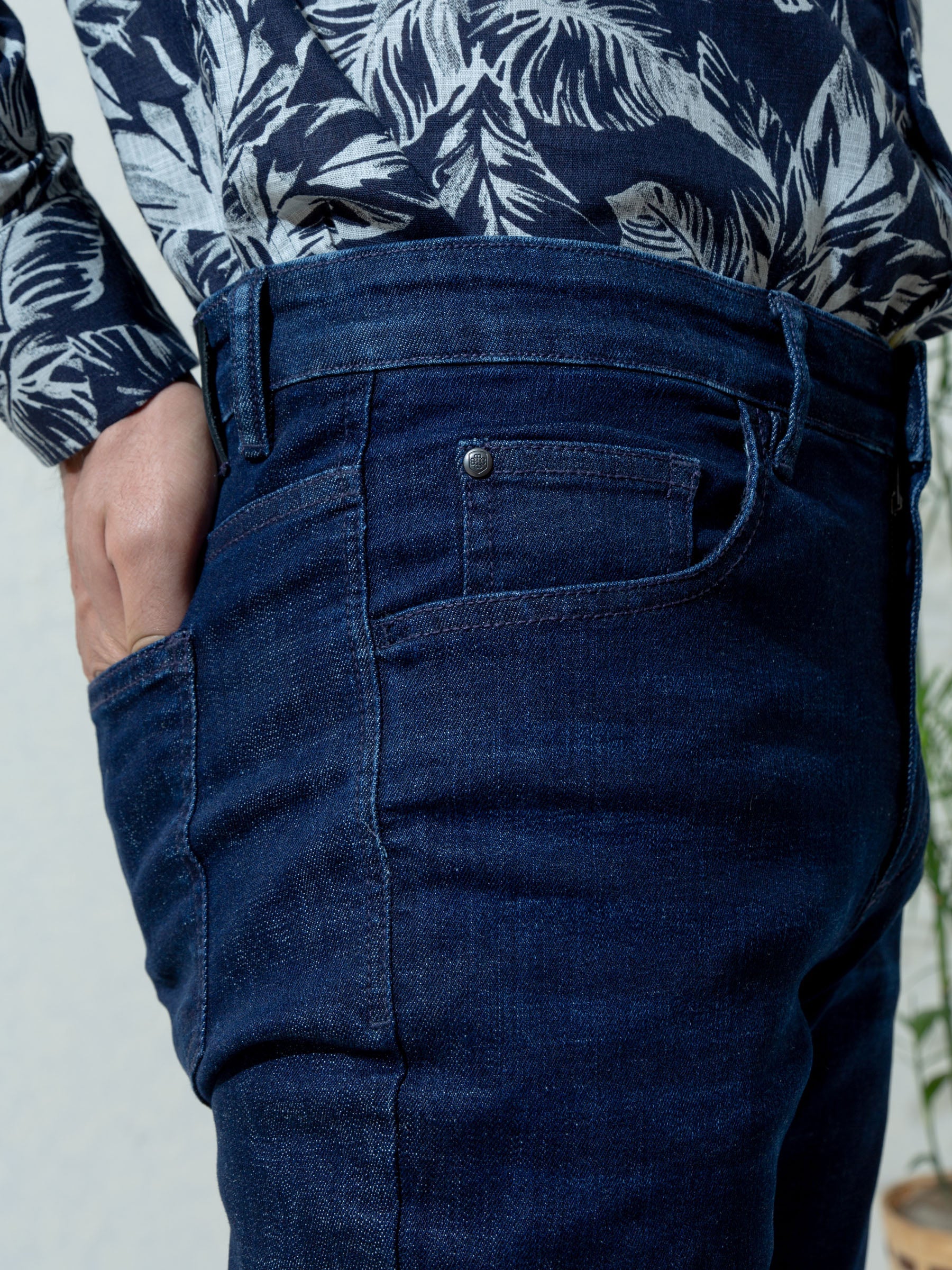 Dark Washed Navy Blue Slim Fit Jeans