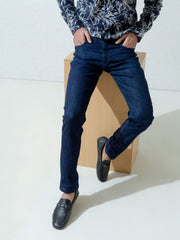 Dark Washed Navy Blue Slim Fit Jeans