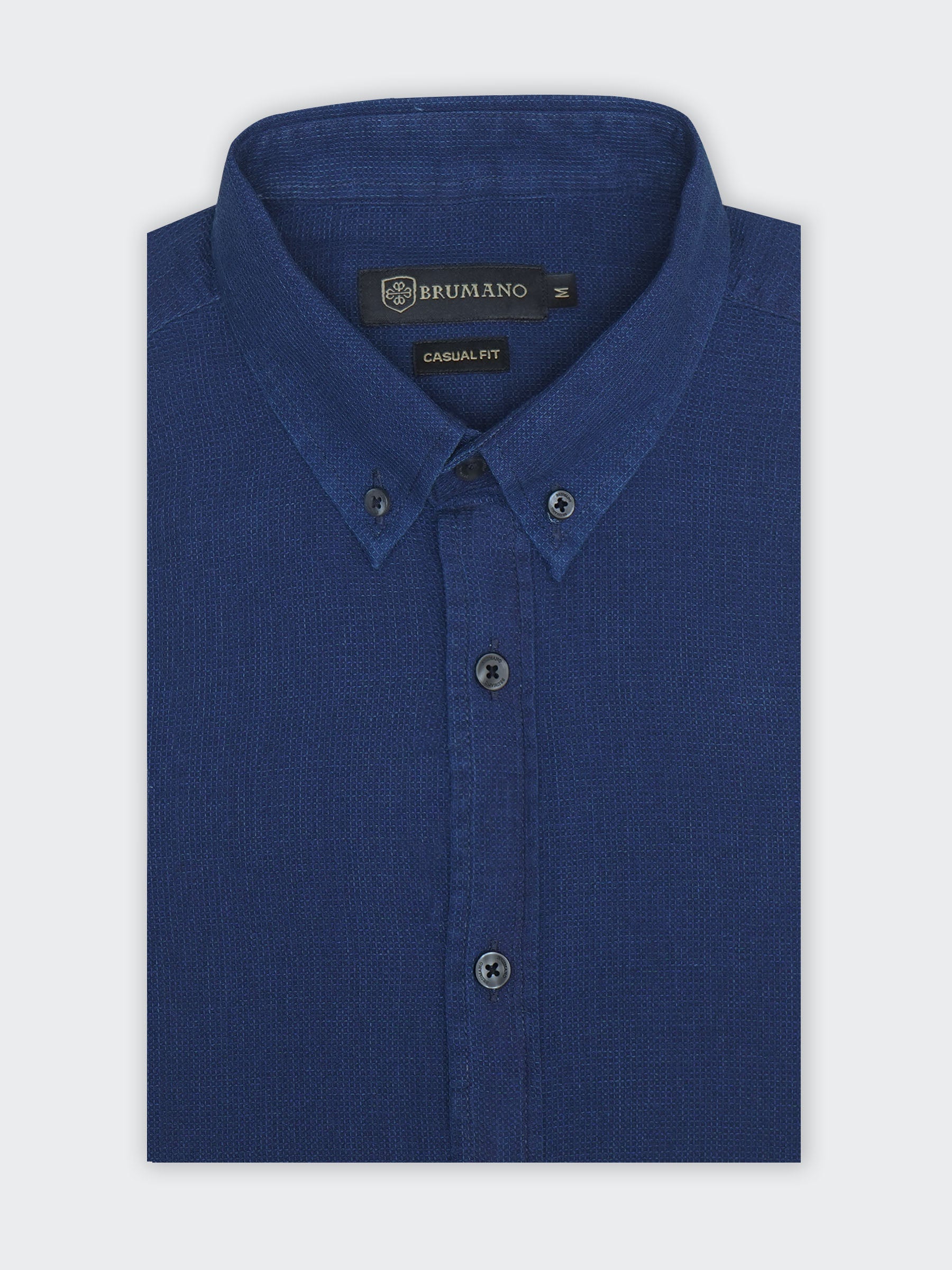 Dark Blue Indigo Dyed Structured Slim Fit Shirt